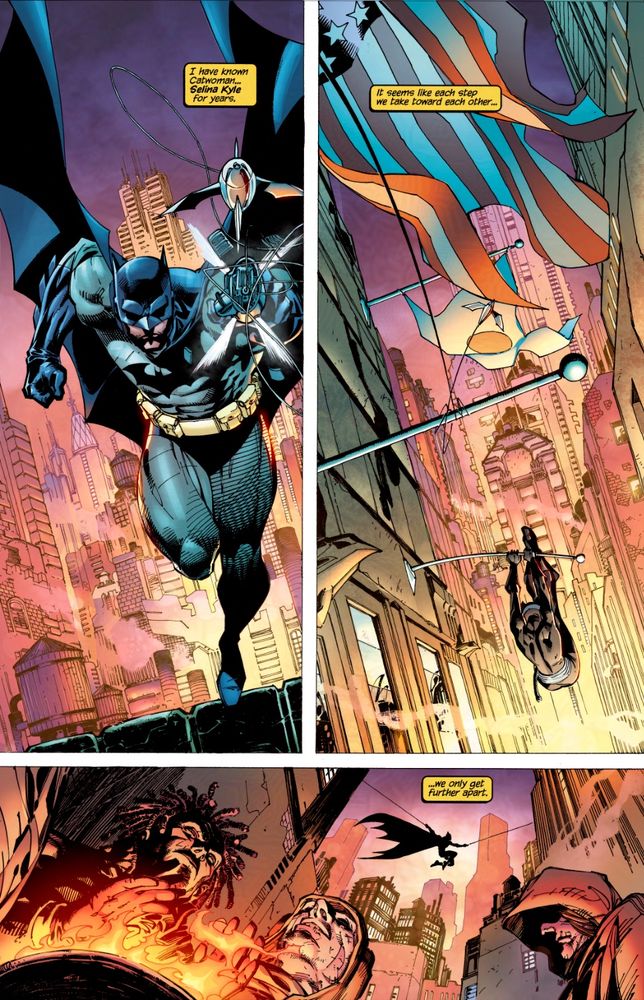 Batman pursuing Catwoman over Gotham
