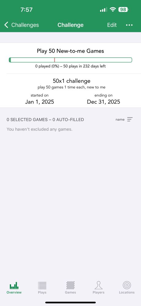 BG Stats challenge screen shot. Play X new to me games