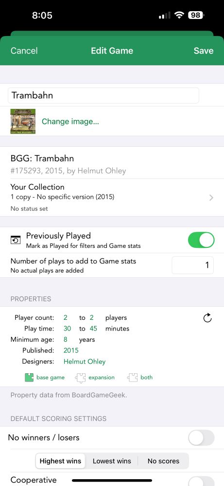 BG Stats screen shot for game