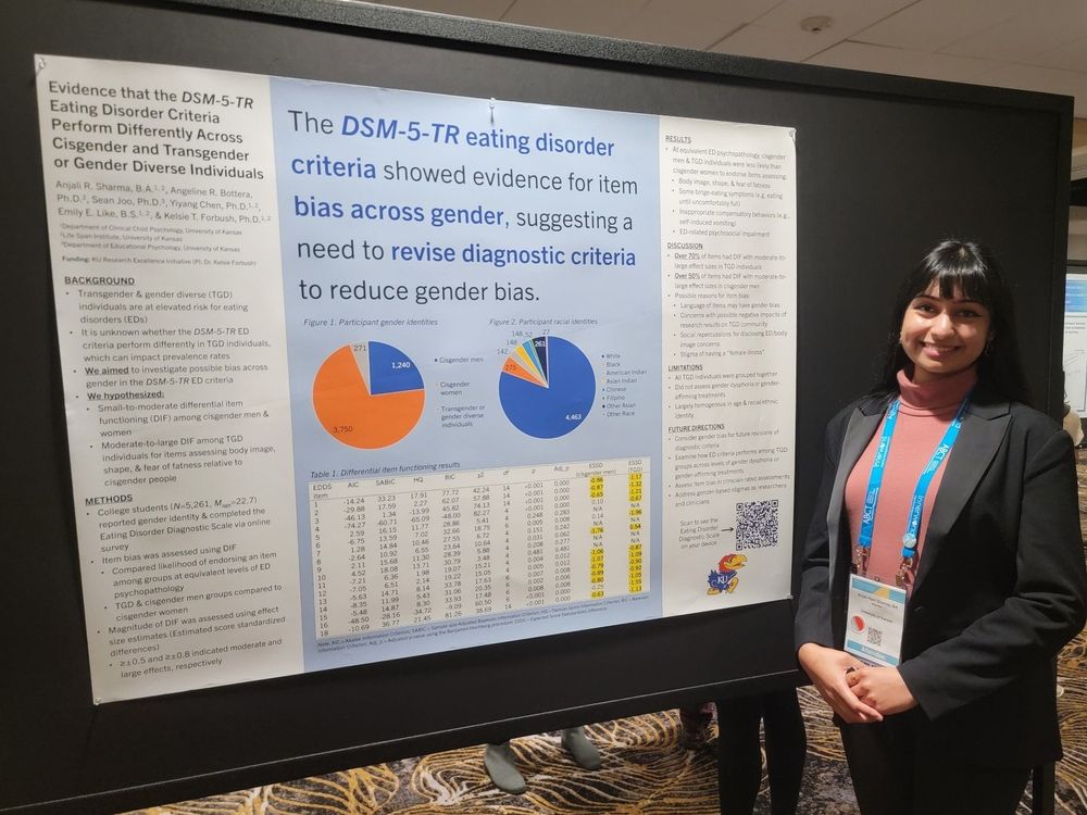 Anjali presenting a poster titled, "Evidence that the DSM 5 TR eating disorder criteria perform differently across cisgender and transgender or gender diverse individuals"