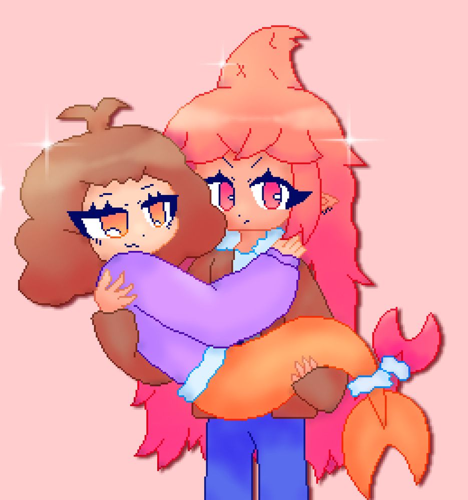 My goldfish mermaid OC Mari being held by her shark wife Rika!