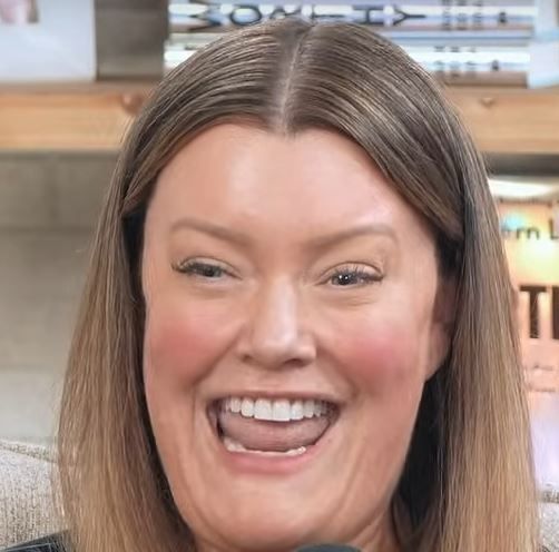 A still of Jamie Kern Lima, who is clearly wearing makeup while talking about being makeup-free