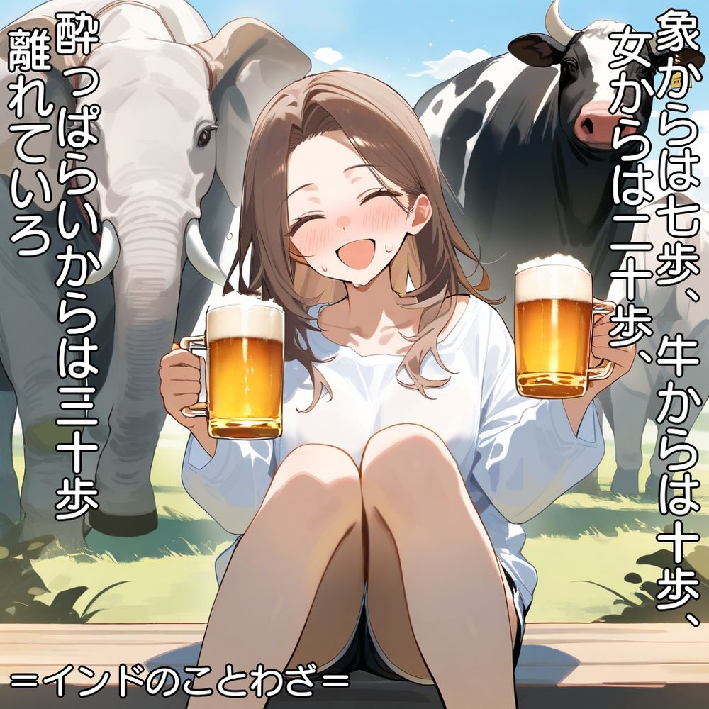 【Auto Post 0112】
象からは七歩、牛からは十歩、
 女からは二十歩、酔っぱらいからは三十歩
 離れていろ
＝インドのことわざ＝
