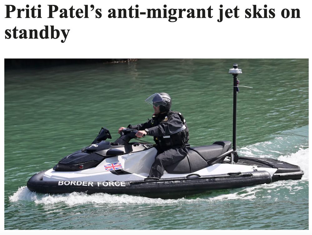 2022 headline where Priti Patel announced using jetskis to catch Channel migrants