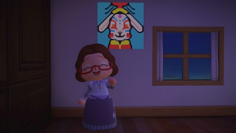 a picture of me and a glow in the dark sticker of Zero Jr in Animal Crossing New Horizons
