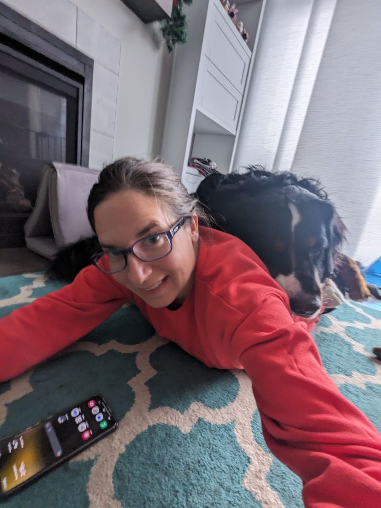 Charlie laying on top of me, cuddling.