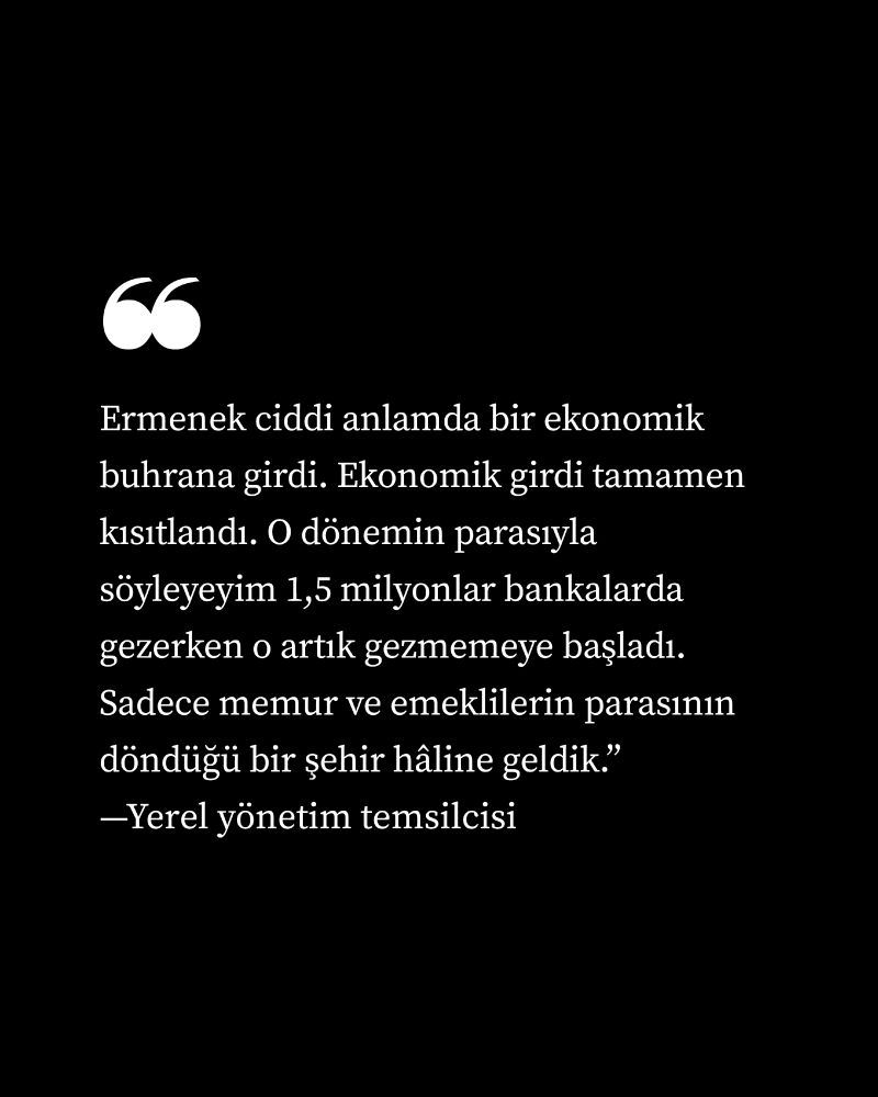 Alıntı: "Ermenek ciddi anlamda bir ekonomik buhrana girdi. Ekonomik girdi tamamen kısıtlandı. O dönemin parasıyla söyleyeyim 1,5 milyonlar bankalarda gezerken o artık gezmemeye başladı. Sadece memur ve emeklilerin parasının döndüğü bir şehir hâline geldik."
―Yerel Yönetim Temsilcisi
