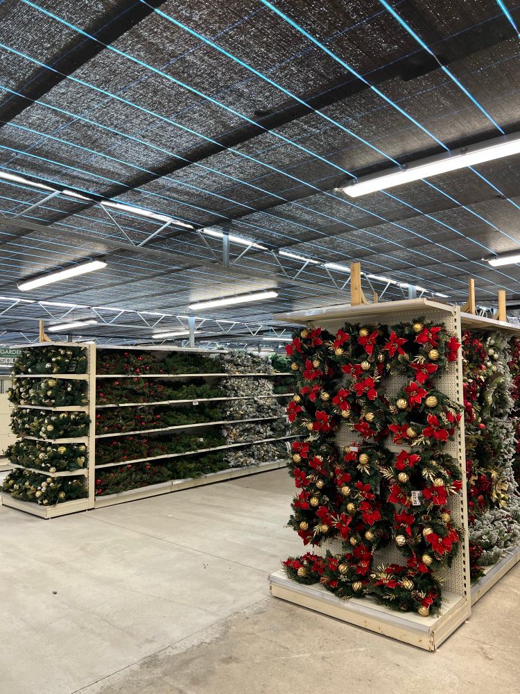 Xmas wreaths in a garden centre 