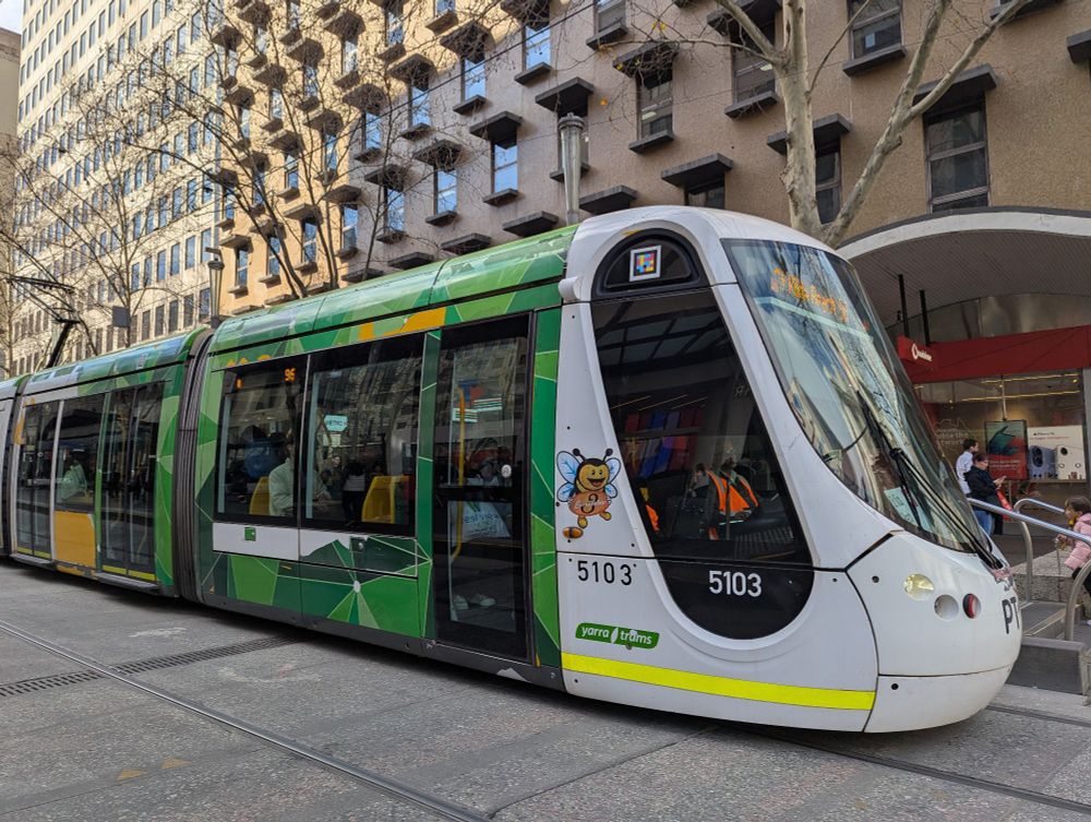 an Alstom citadis tram known as the C2 class in Melbourne. they were leased to Melbourne in small numbers from a French city and we ended up keeping them. this one is Bumblebee 3