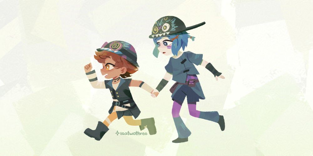 arcane characters isha and powder as a child running together