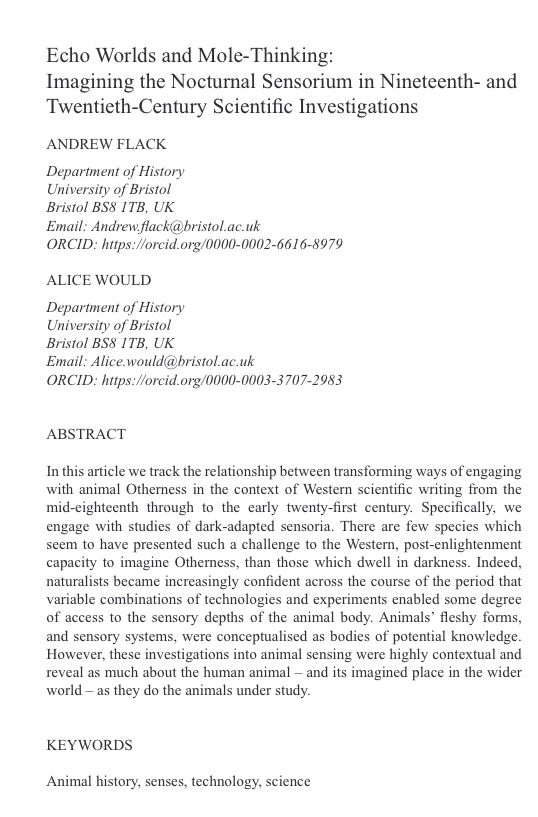 Picture of Alice Would and Andy Flack's article in our special issue of Environment & History. Echo Worlds bats and moles!!!