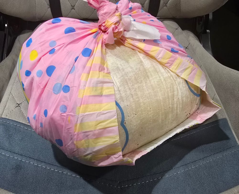 Pup left on the chair a very well soaked diaper as a present.