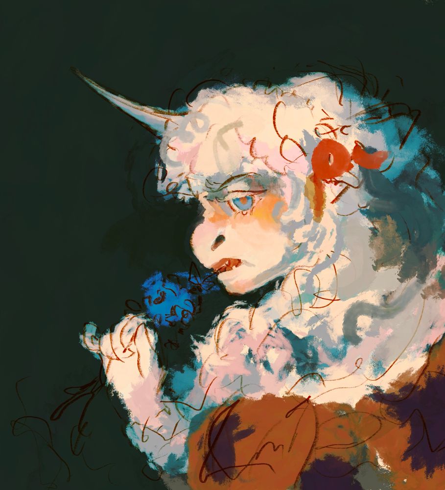 a digital painting of a white anthro unicorn angrily biting flowers, a study of "Love's Shadow" by Fredrick Sandys