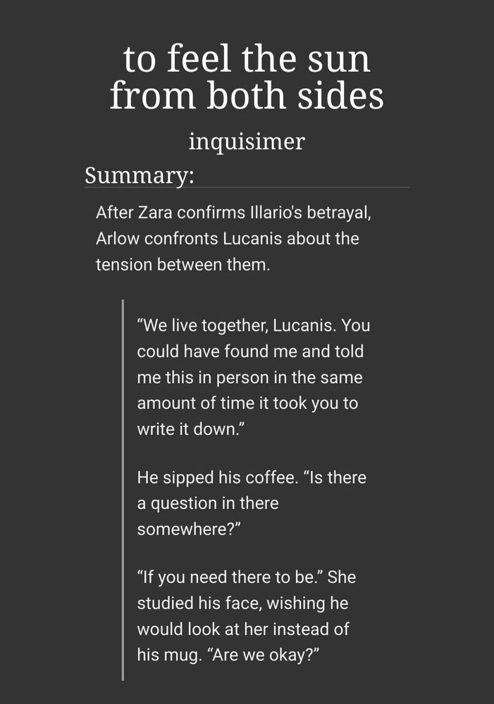 A screenshot of a fic on AO3 titled "to feel the sun from both sides"