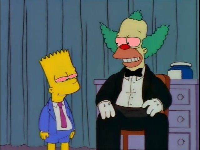 Bart and Krusty relaxing backstage 