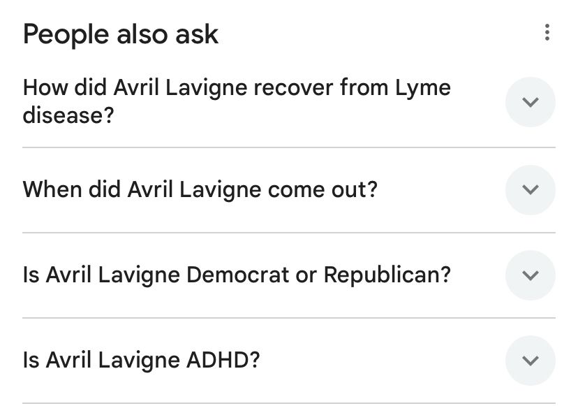 Google
People also ask
How did Avril Lavigne recover from Lyme disease?
When did Avril Lavigne come out?
Is Avril Lavigne Democrat or Republican?
Is Avril Lavigne ADHD?
