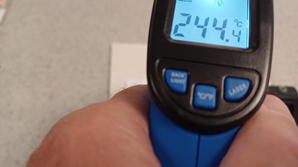 IR Thermometer indicates the temperature of the surface..