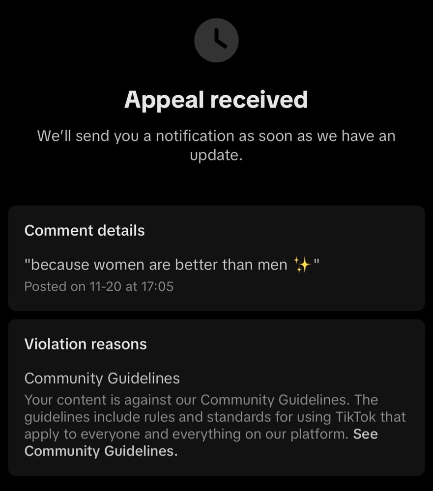 an appeal review in tiktok after i said women are better than men 