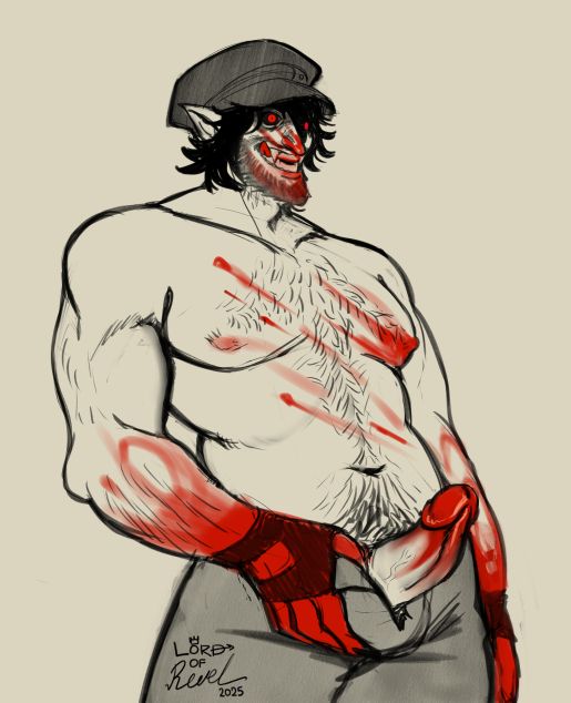 drifter from deadlock with his cock out covered in blood
