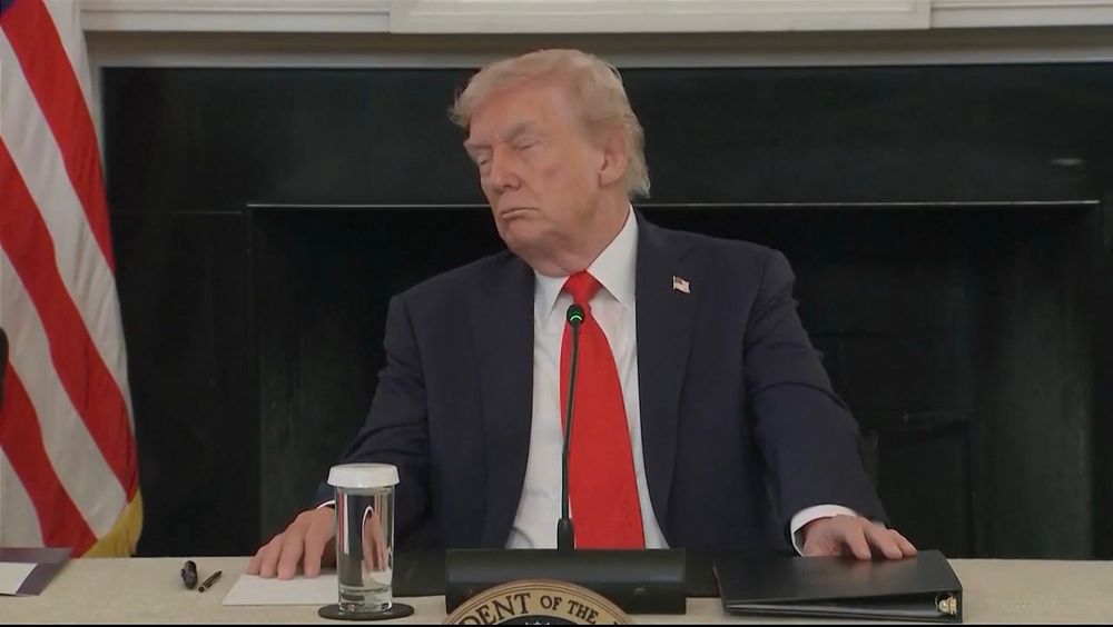 Trump fighting sleep demons and ANTIFA with his eyes closed