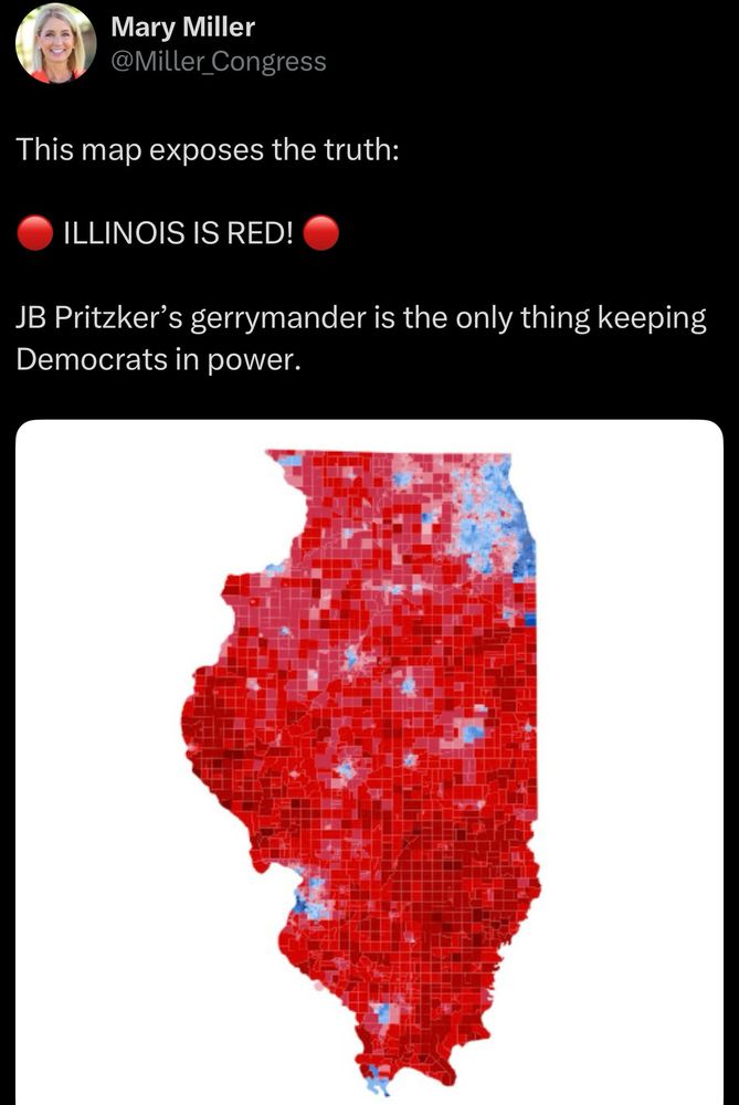 Illinois voters map, showing large areas of red. 