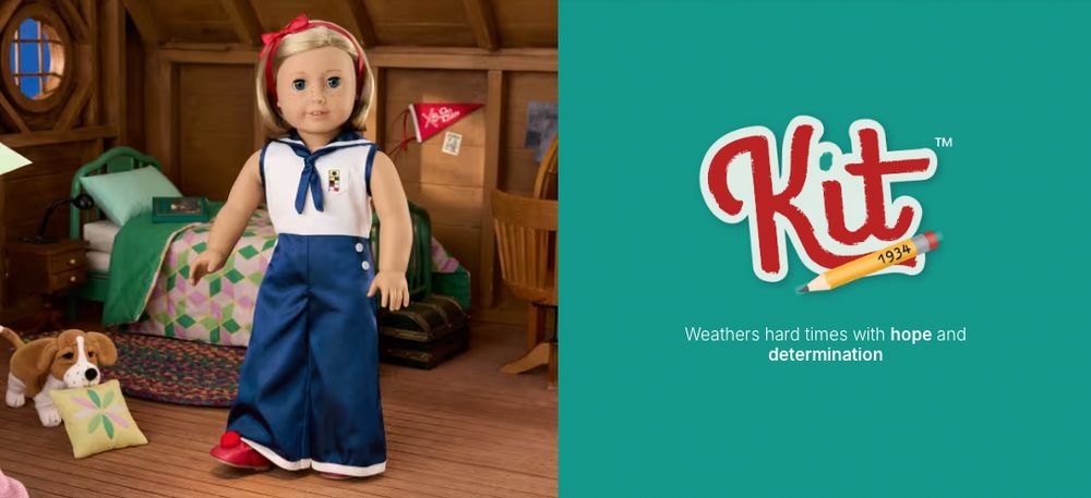Kit, the American Girl from 1934. Her logo includes a pencil. 