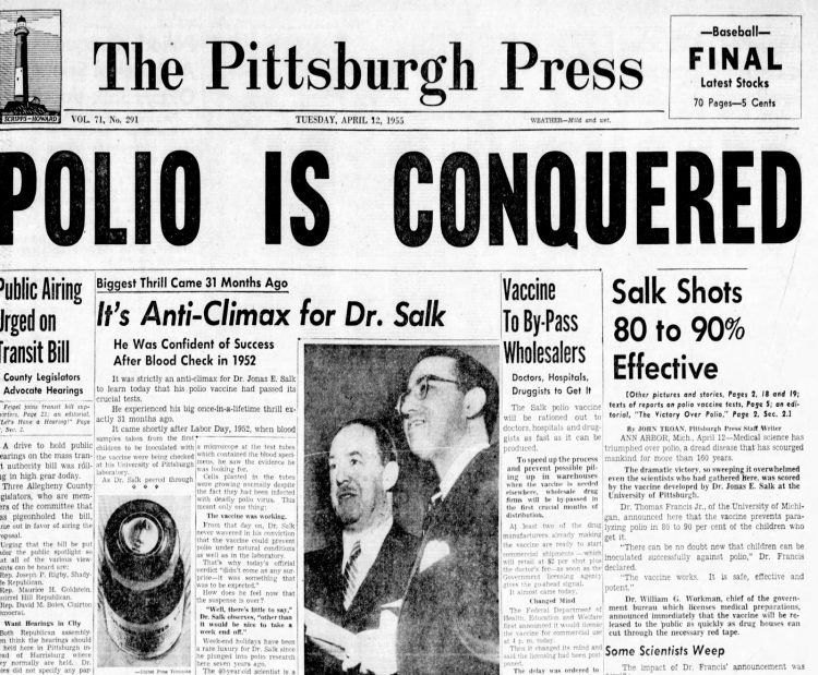 POLIO IS CONQUERED newspaper headline