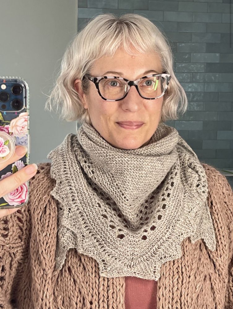 Wearing my Aestlight shawl (pattern by Gudrun Johnston). I love this pattern! I’ve knit it three times now. Used Briggs and Little Sport.

The cardigan is the Clotilde cardigan by Knitting for Olive.