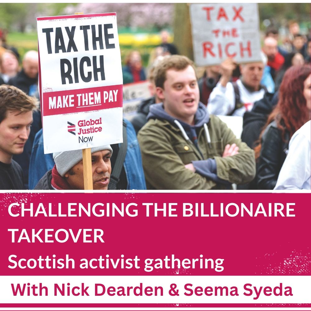 People on protest. Man holding placard reading 'Tax the rich: Make them pay'