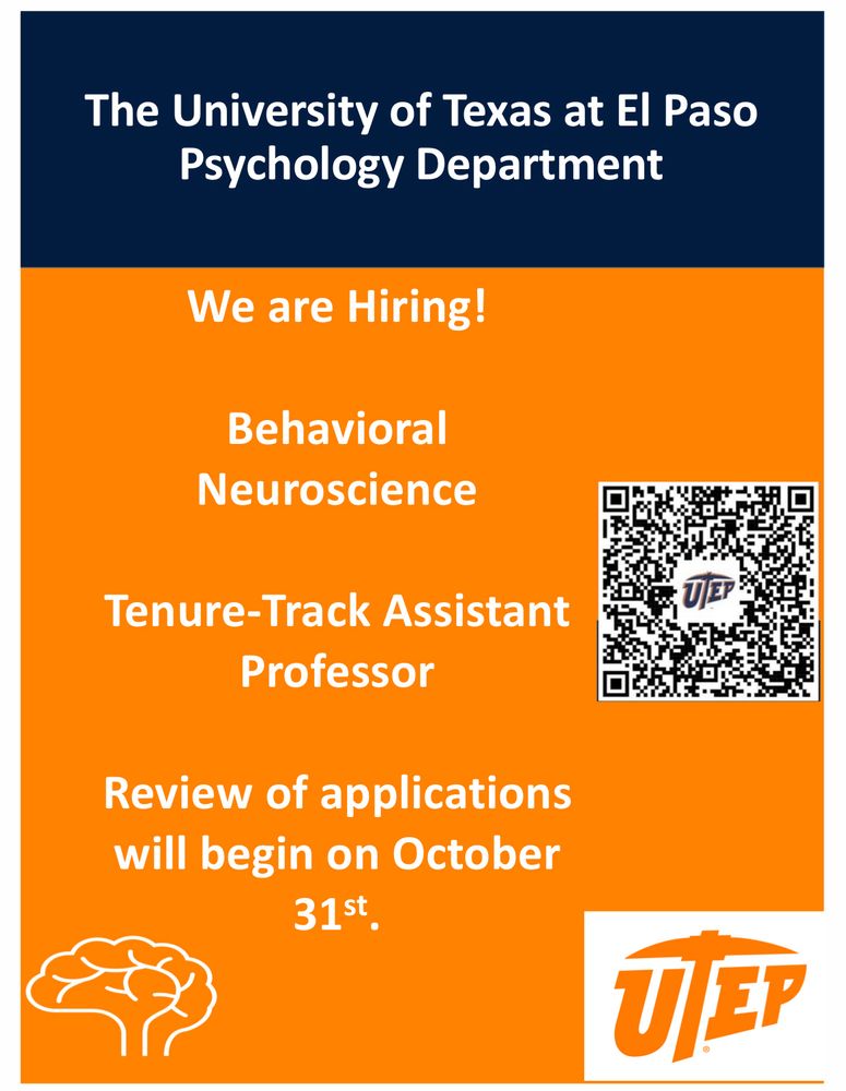 QR code and text about a tenure track assistant professor position in behavioral neuroscience at the University of Texas at El Paso. https://utep.interviewexchange.com/jobofferdetails.jsp?JOBID=167636