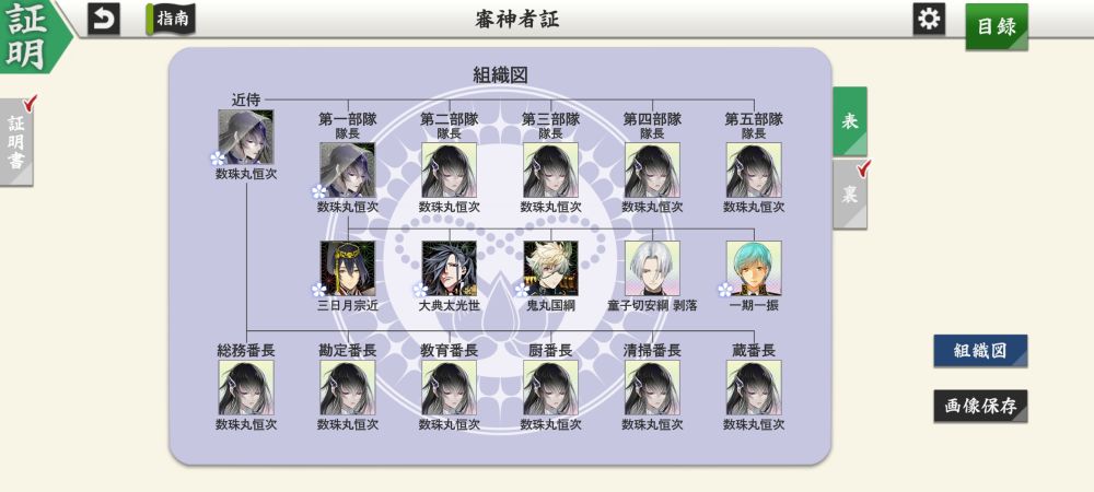Screenshot of my Saniwa Card in Touken Ranbu.