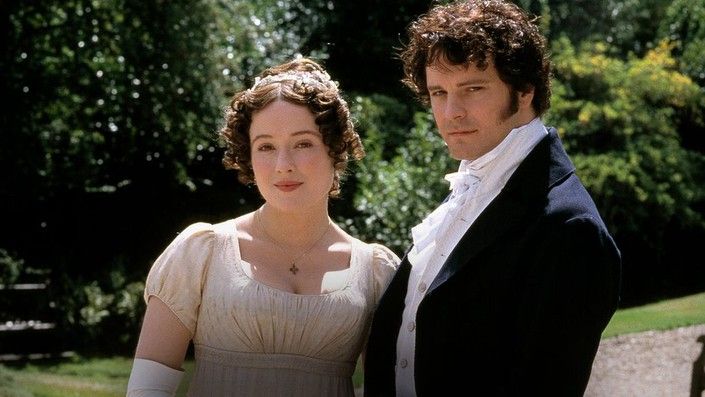Jennifer Ehle as Lizzie Bennett and Colin Firth as Mr Darcy in Pride and Prejudice