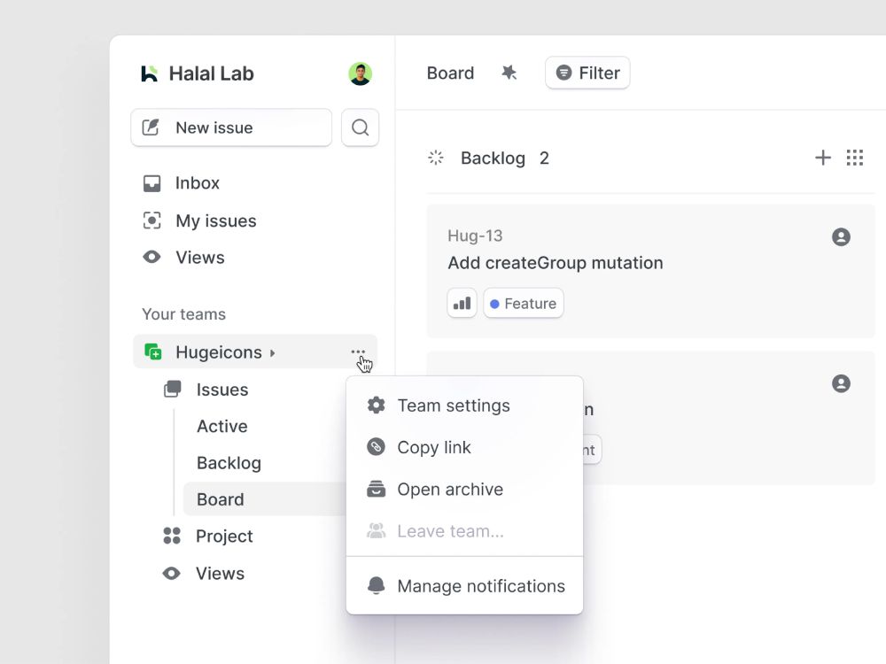 An example of the Hugeicons icon library featuring a rich desktop app user interface.