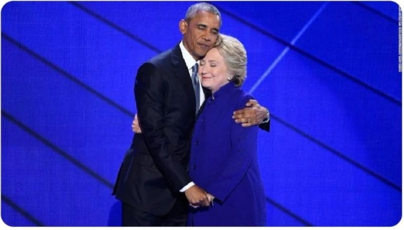 Barack Obama and Hillary Clinton hug each other  with hope in their hearts.

He's just finished giving a powerful speech to his  party's national convention telling them Hillary must be elected president. She made a big surprise entrance when he finished speaking.

Days later she became the first woman in American history to be nominated for the presidency. She'd go on to win the most votes but she did not win the presidency.