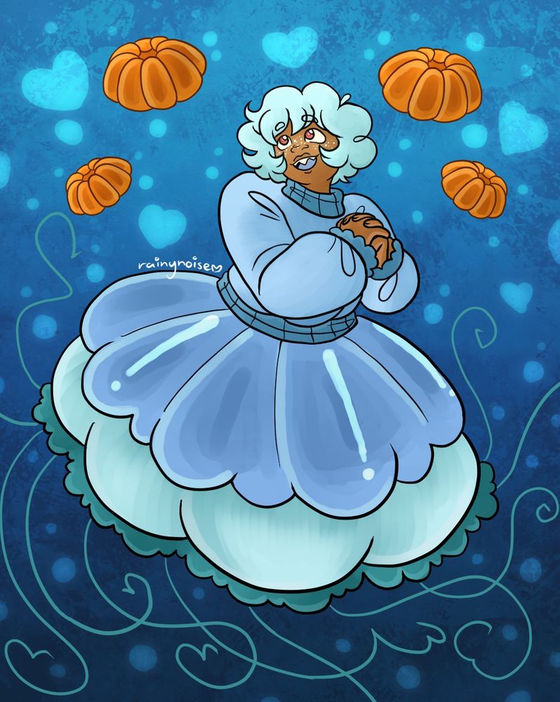 An attack for ArtFight of Jell-o, owned by LuckyTeoDreamer. They are a jellyfish person swimming in the sea, looking towards orange jell-os floating above them in wonder.