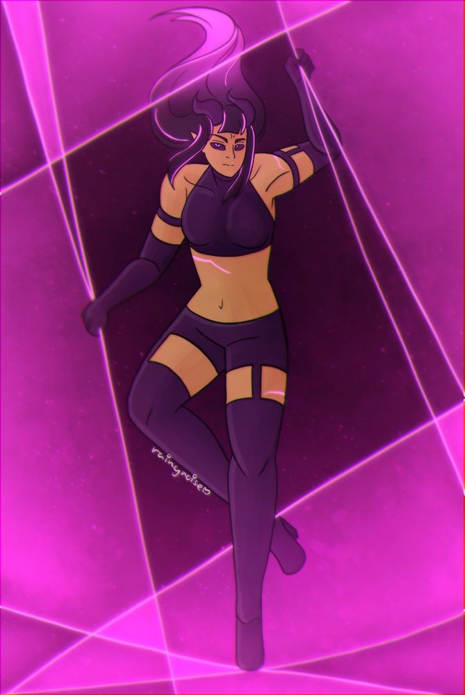 An attack for ArtFight of Nol, owned by KirbyAustria. She is posed without her own glowing string, opening them as if entering through a portal.