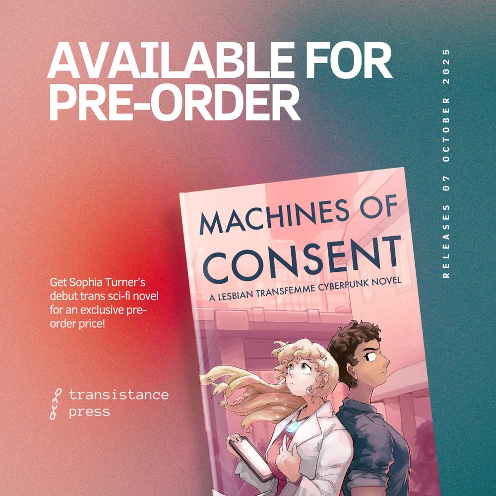 A graphic indicating that Machines of Consent by Sophia Turner is available for pre-order at an exclusive price, and releases on 7 October 2025