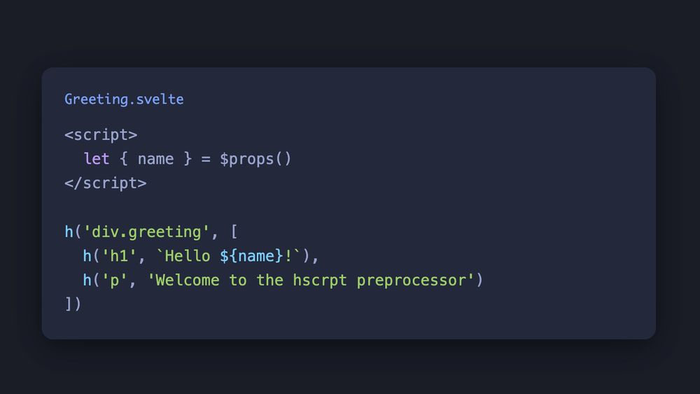 Example Svelte component using hscrpt preprocessor syntax