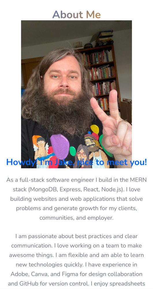 Screenshot of a website with an image of a man and blue text overlapping the image. 