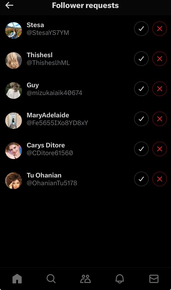 Accounts requesting to follow. All bots.