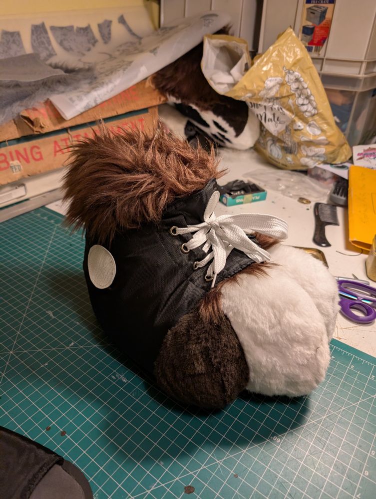 Fursuit footpaw with outdoor sandal that looks like a sneaker