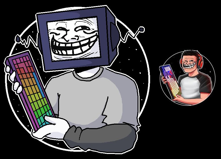 A drawing of my character holding a keyboard with a trollface in reference to a profile picture by SillyFangirl osu