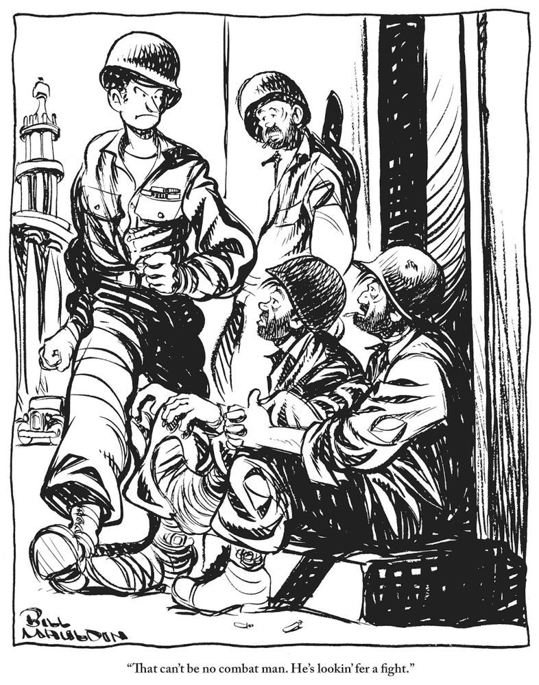 Veterans Day messages from US Army WWII combat Veteran who drew funny, tragic, unafraid to mock authority Sgt. Bill Mauldin, 2-time Pulitzer Prize winner, buried at Arlington National Cemetery.

That can't be no combat man.  He's lookin' for a fight.

#VeteransDay     Veterans Day