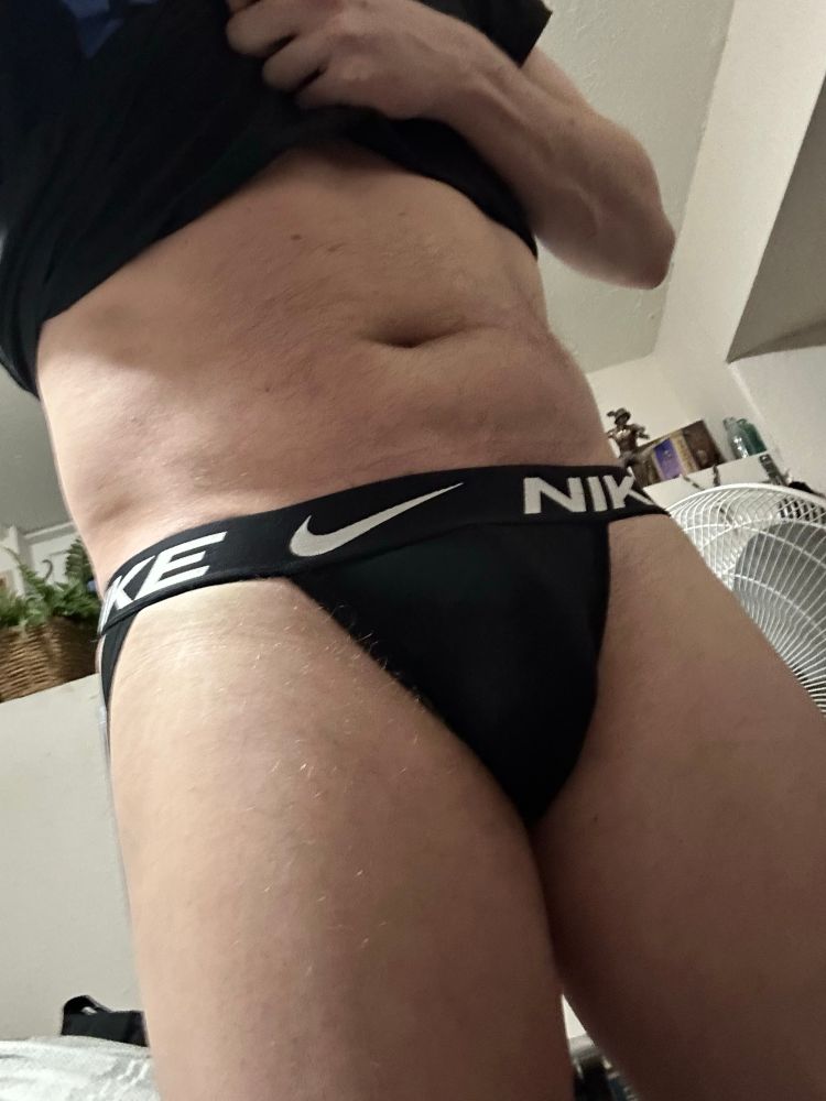 A hastily shot photo of me in a black Nike jockstrap.