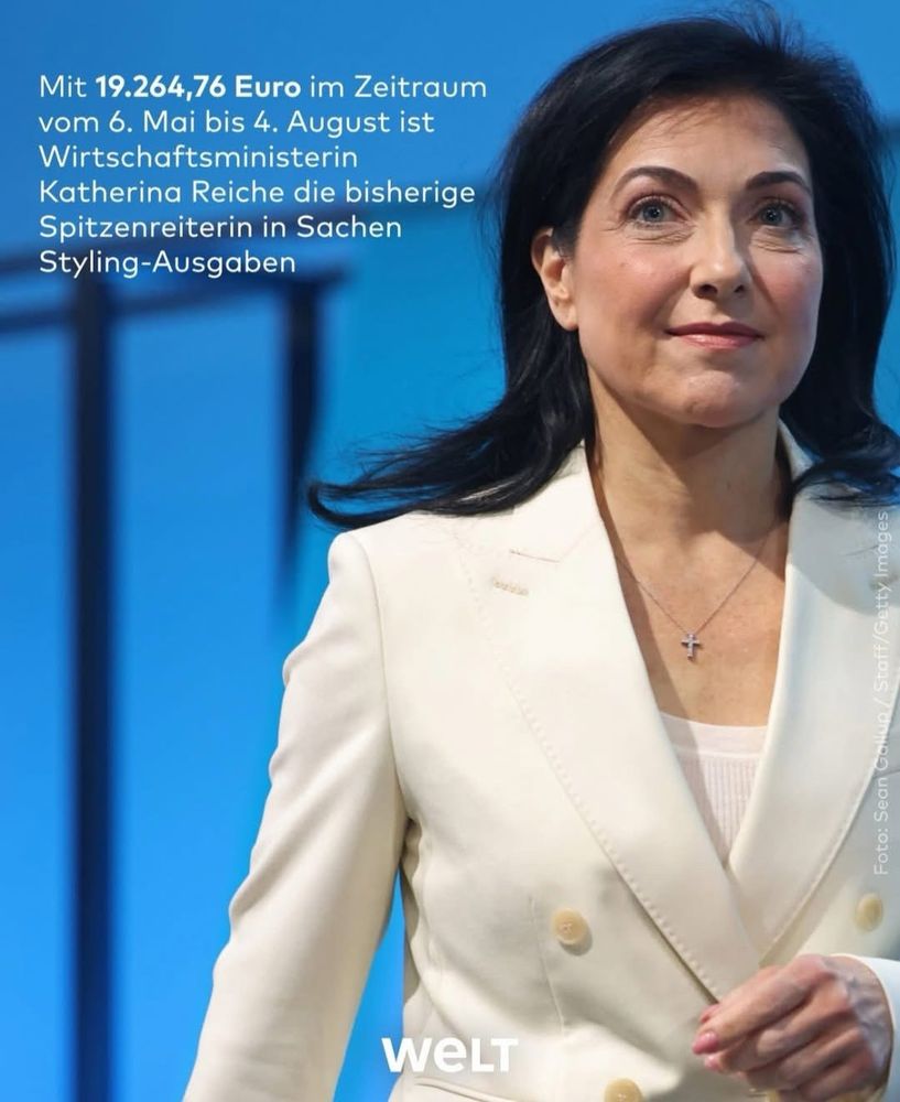Foto von Wirtschaftsministerin in der WELT mit dem Bildtext (kurz): Reiche mit fast 20.000,- € Styling-Ausgaben von 6. Mai bis 4. August Spitzenreiterin