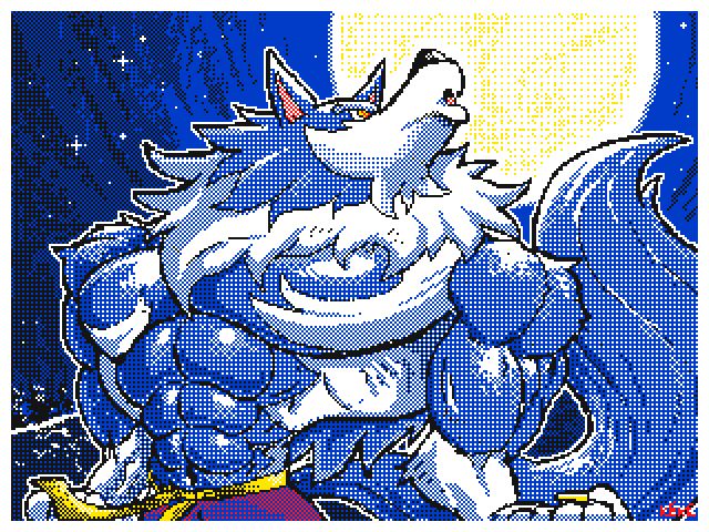 A fanart of Jon Talbain from Darkstalkers made on Flipnote Studio from the 3DS.

Here he is holding the same victory pose as the game, the fanart taking tribute to it.

A full moon can be seen behind him, reference to his werewolf transformation.
