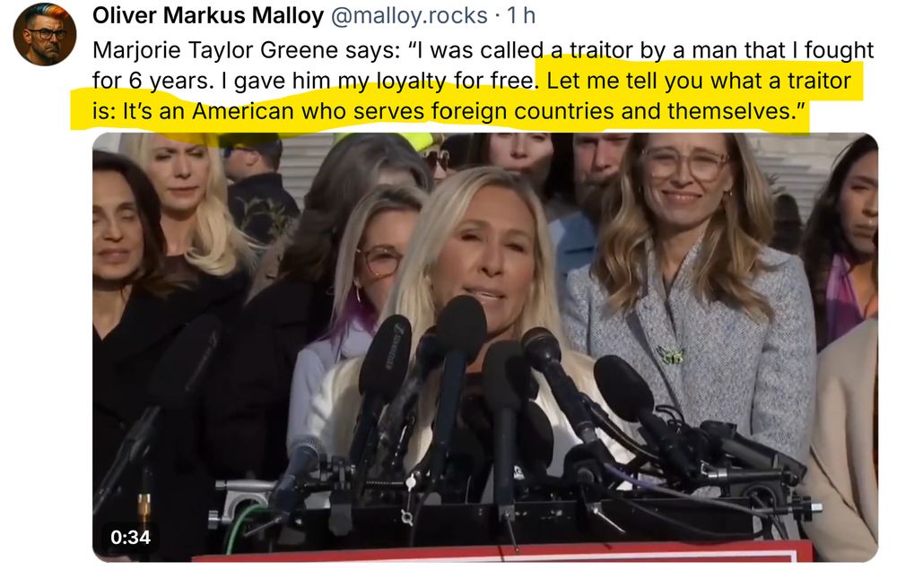 Marjorie Taylor Greene, qui dit que les vrais traitres sont ceux qui servent les pays étrangers et eux-mêmes