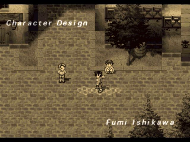 A Suikoden II flashback of Riou, Jowy and Nanami playing as children