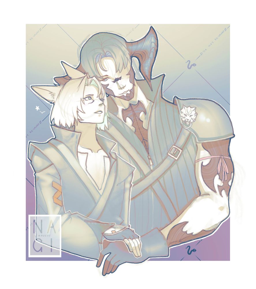 kitty sephiroth and lizard angeal cuddle together! Kitty seph has his short baby era hair.