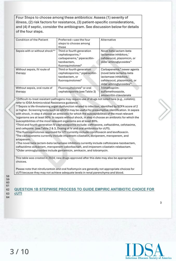 Draft of IDSA cUTI guideline showing steps to follow for selection of therapy 